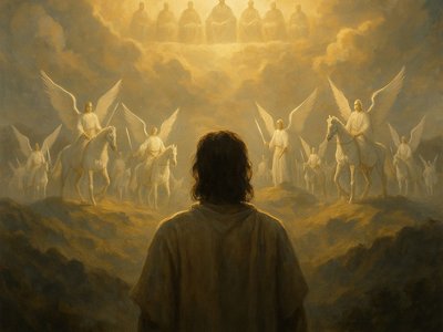 picture of jesus looking at the heavenly armies